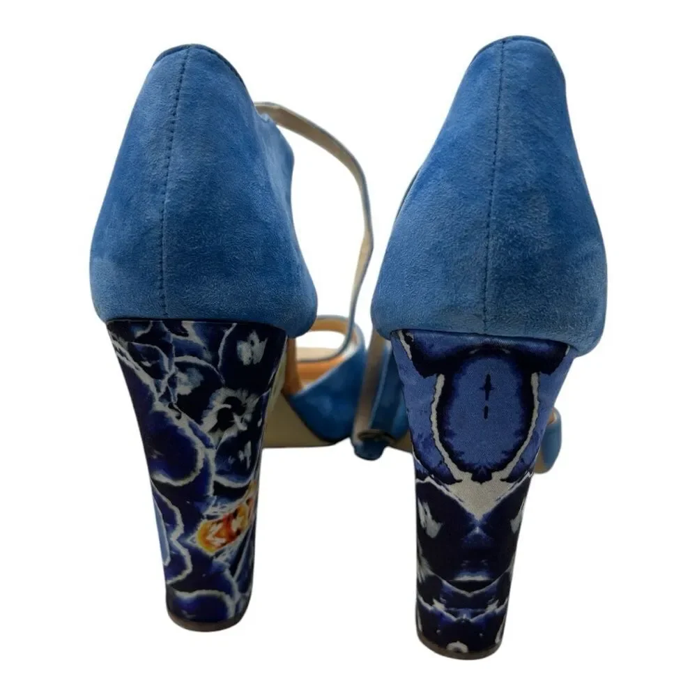 June Ambrose blue floral double tie heels size 8